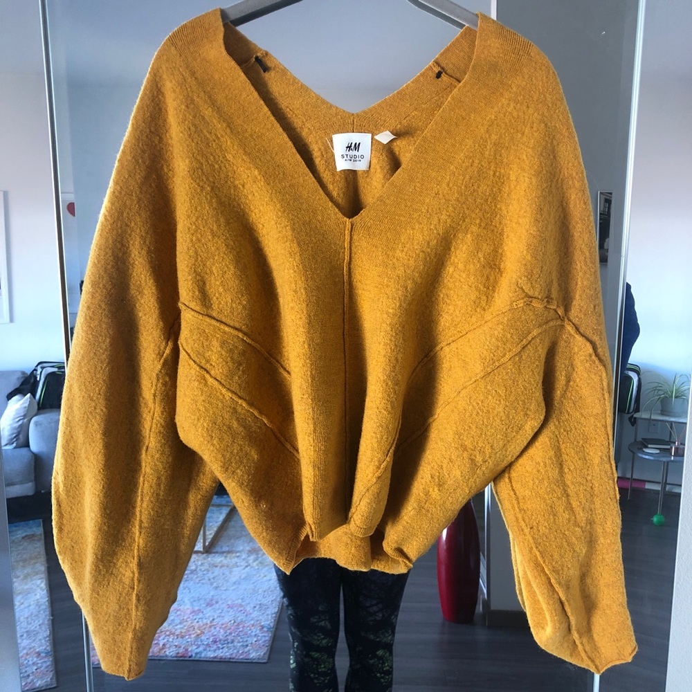 H&M Mustard Gold Studio A/W V-Neck Sweater